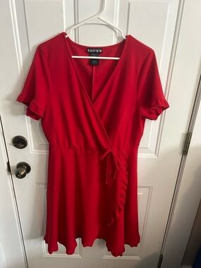 Paper doll brand Red Wrap Short Sleeve Ruffle Dress pinup style